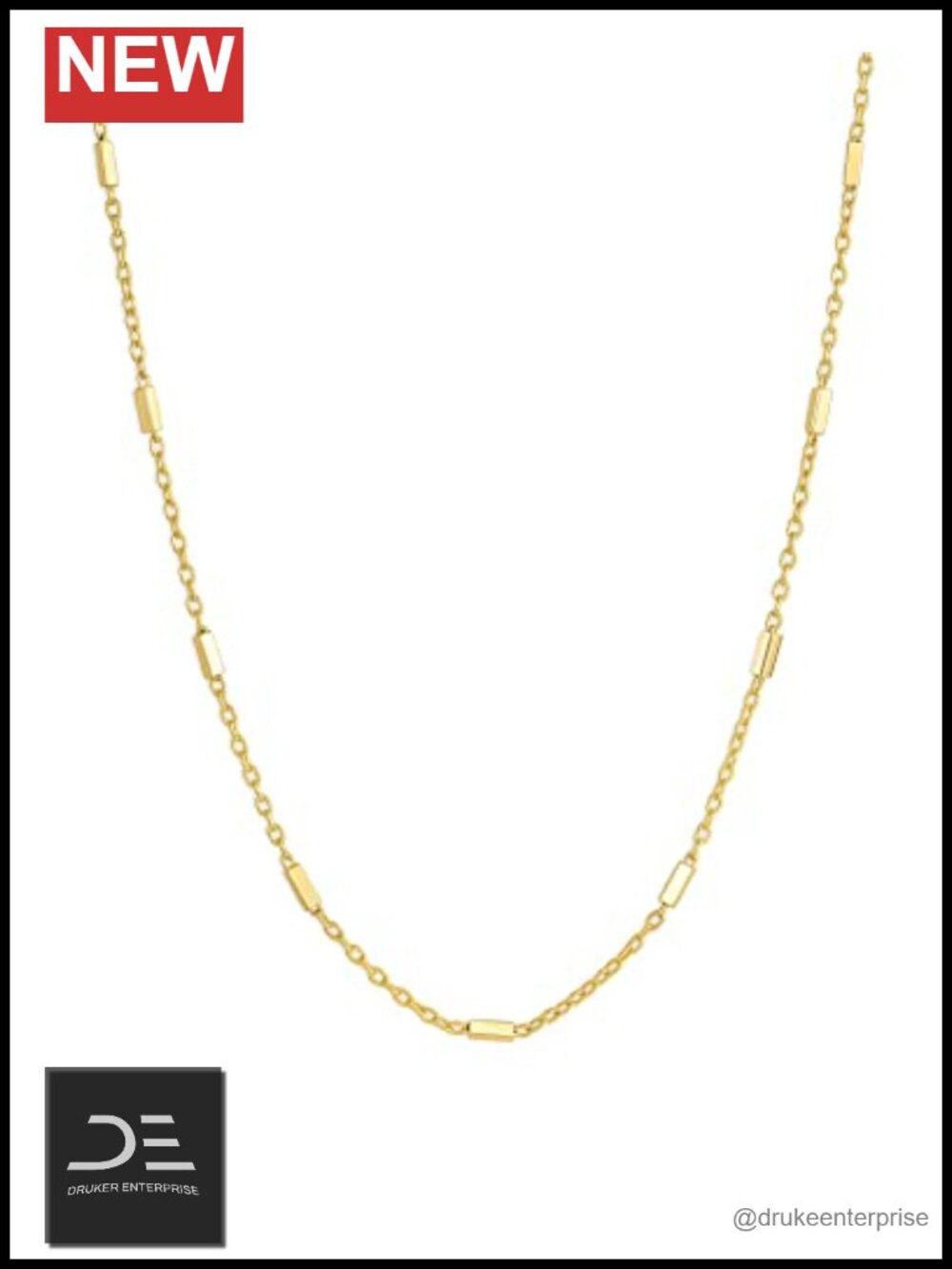 Gold Plated Bar Chain Necklace 16 Inch Minimalist Layering Jewelry Gift